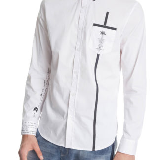 Desigual bílá pánská košile Cam Saniel s kapsičkou