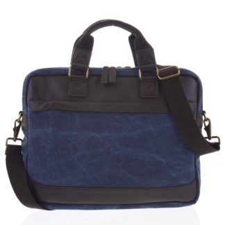Luxusní střední pánská taška s koženými detaily modrá - Gerard Henon Baron modrá