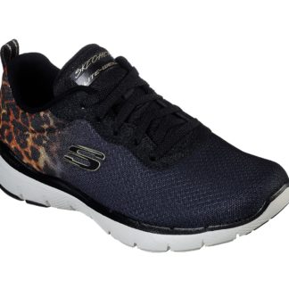 Skechers černé tenisky Flex Appeal 3 s leopardím vzorem