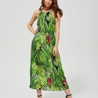 Moodo zelené šaty s tropickými motivy