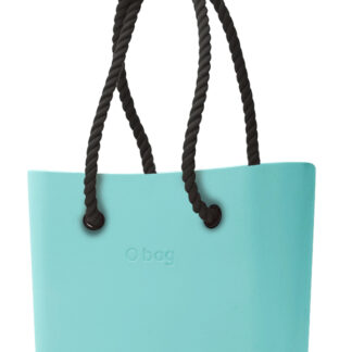 O bag tyrkysová kabelka MINI Tiffany s černými dlouhými provazy