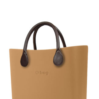 O bag kabelka MINI Biscotto s hnědými krátkými koženkovými držadly