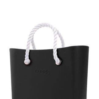 O bag kabelka MINI Nero s bílými krátkými provazy